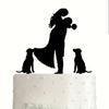 2 шт. свадебный торт топпер - невеста держит жениха с цветами помимо собак силуэт украшения торта (черный)
