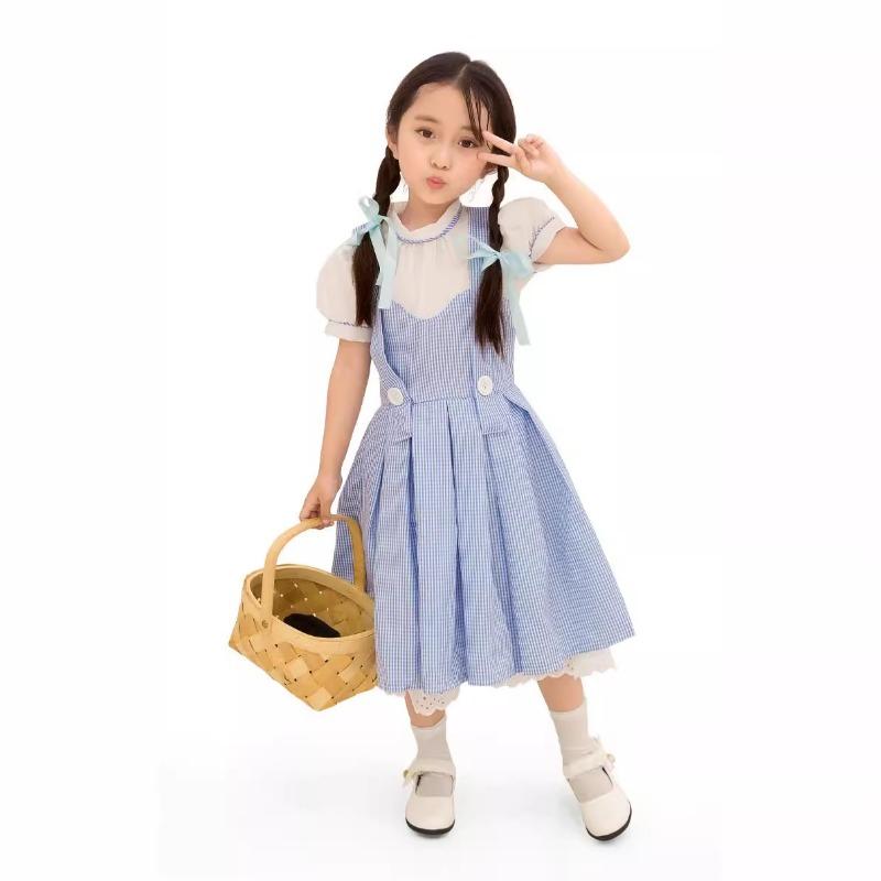 Halloween Wizard of Oz Cosplay Suit Dorothy Children Adult Blue Checked Skirt Pastoral