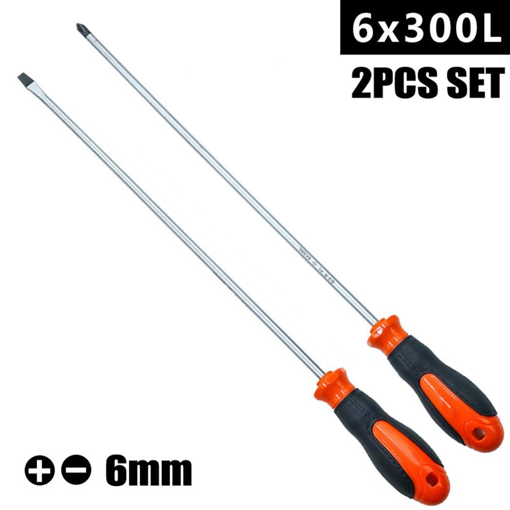 1/2pcs Extended Cross/Slotted Screwdriver 300mm 6mm Chromium Vanadium Alloy Steel Rubber Hand Tools Screwdriver Nutdrivers