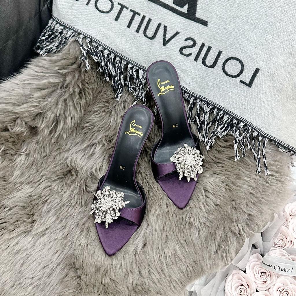 Spot L-248 Summer New 2025 Rhinestone Stunning High Heel Sandals Premium Feeling Not Tired Foot Pointed High Heels