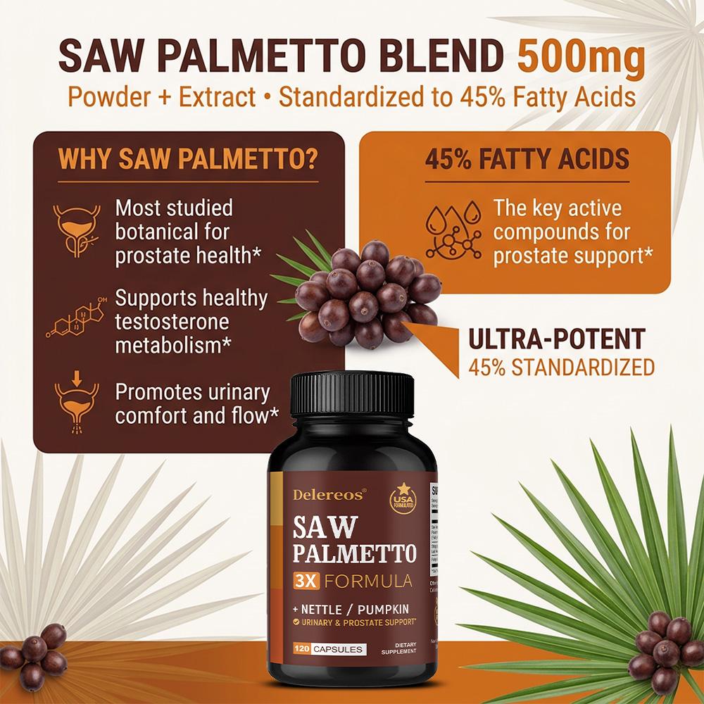 Saw Palmetto Blend Dietary Supplement, With Stinging Nettle Leaf Powder, 120 Capsules