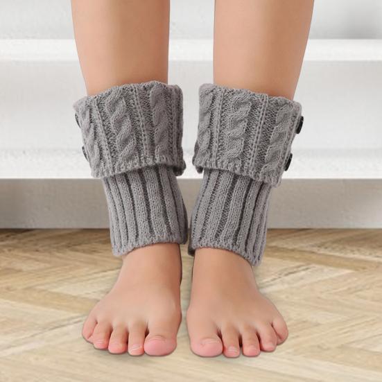 1 Pair Winter Ankle Covers Knitted Anti-slip Solid Color Button Decor Elastic Twisted Texture JK Cosplay Performance Daily Wear Sports Leg Warmers