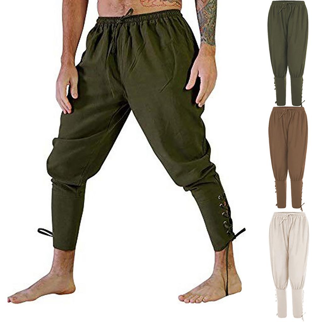 Summer Men's Medieval Stage Performance Casual Ankle Strap Pants