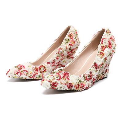 Мода 2024 года, роскошная мода, новые кружевные туфли с цветочным принтом, остроконечные туфли для банкета и свадьбы, туфли на неглубоком каблуке для вечеринки, женские повседневные туфли на высоком каблуке