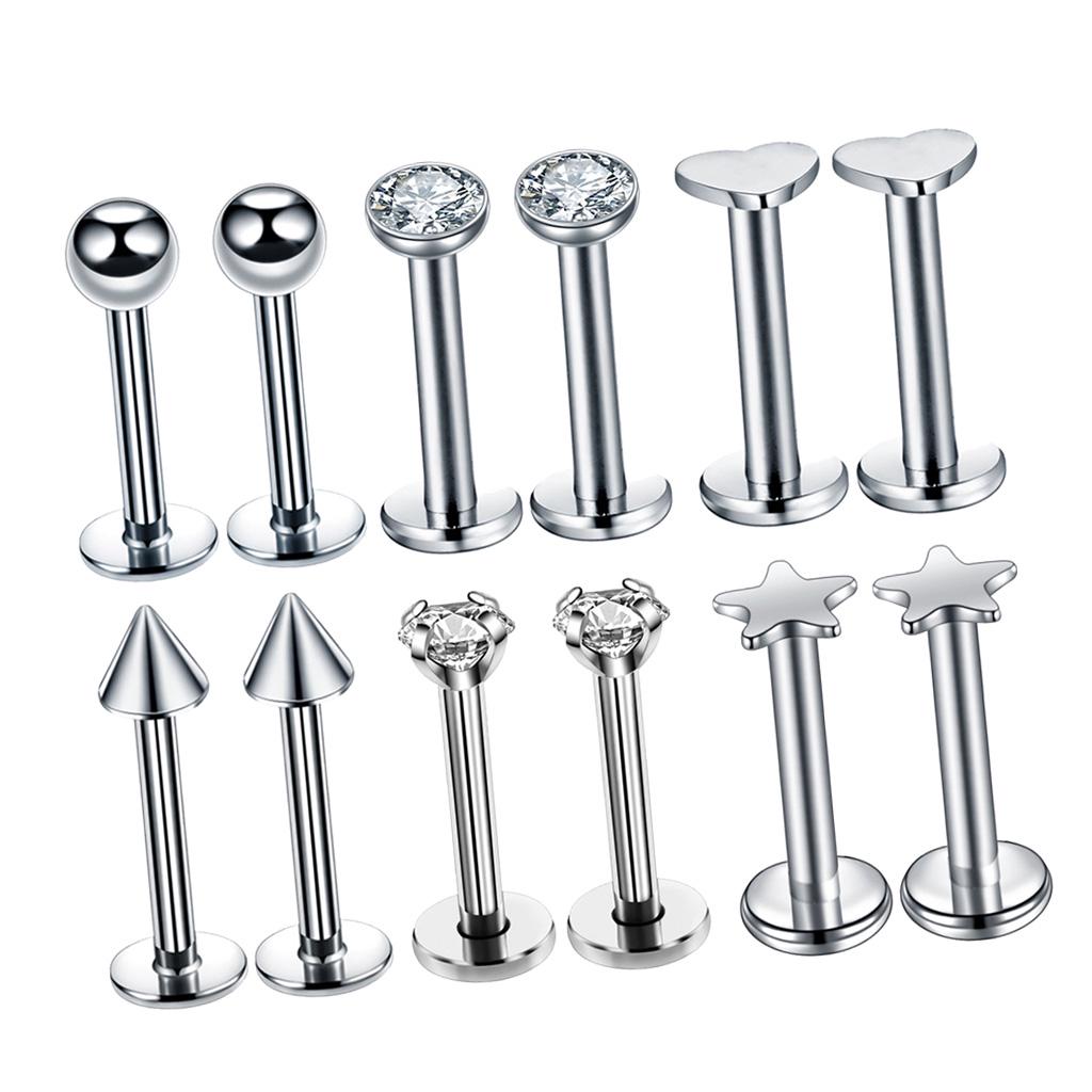 16G Steel Lip Bar Labret Rings Tragus Stud Piercing Jewelry Silver