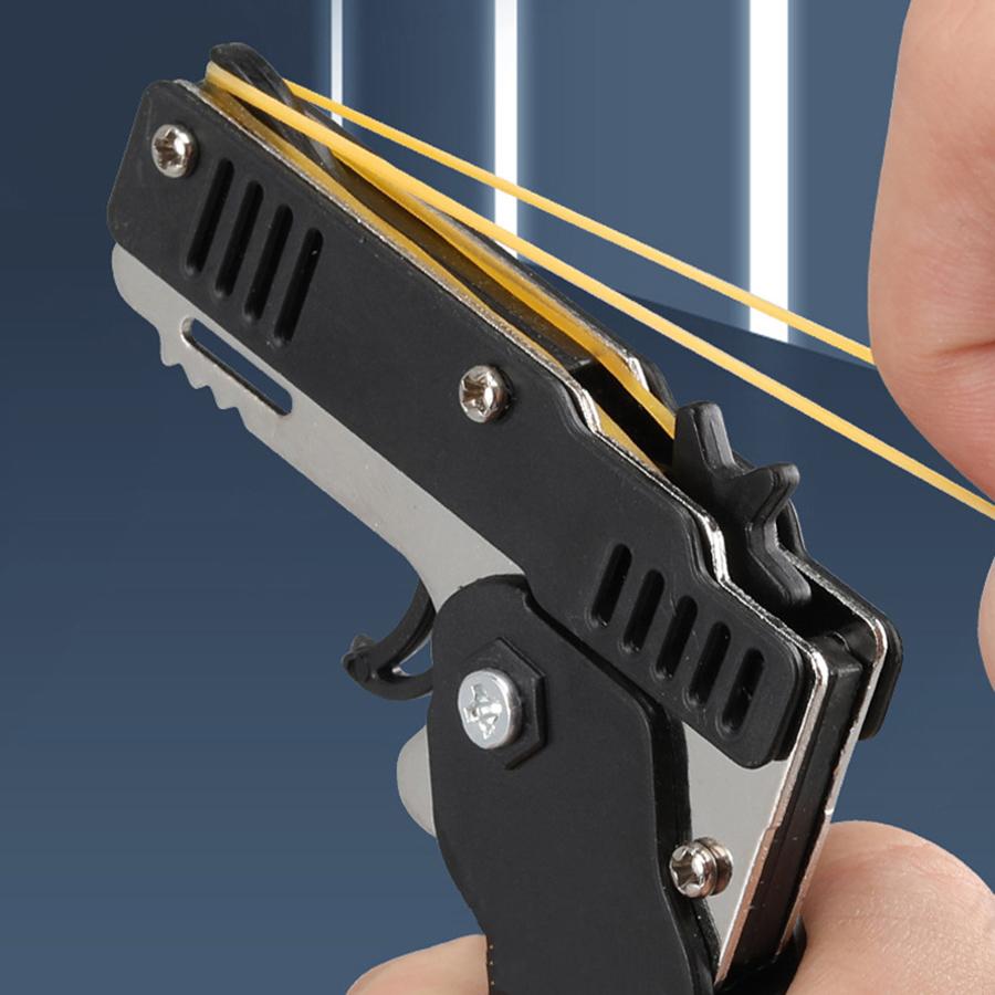 Metal Burst Rubber Band Toy - Mini Folding Launcher Toy With Keychain And 60Pcs Rubber Bands Perfect Gift For Christmas