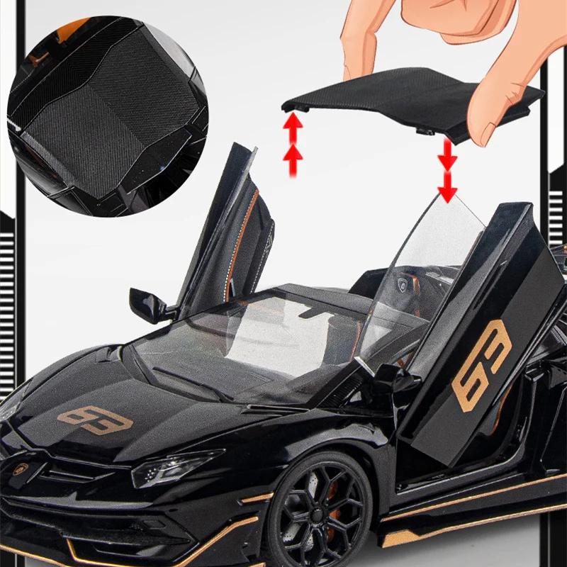 Большой размер 1/18 Lamborghini Aventadors SVJ 63 сплава спортивная модель автомобиля литая металлическая игрушка гоночная модель автомобиля имитация звука и света детский подарок