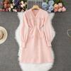 Autumn Winter Women Elegant V-neck Solid Knitted Sweater Mini Short Dresses