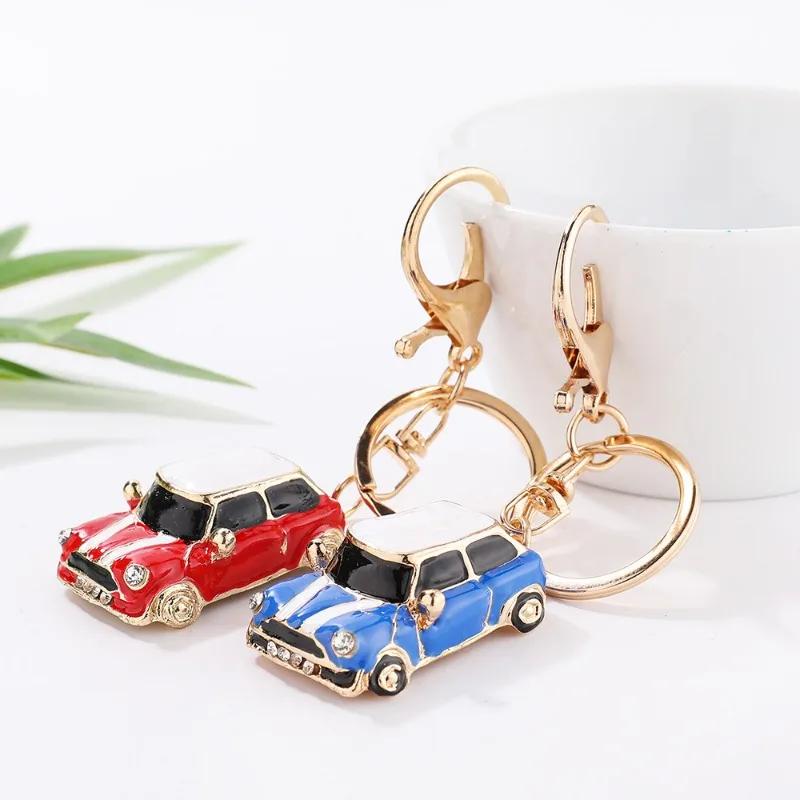 Cartoon Mini Car Keychain Rhinestone Car Model Metal Key Ring Decorative Pendant Accessories for MINI Cooper S JCW R50