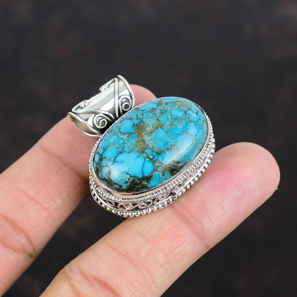 Tibetan Turquoise Pendant Gemstone Vintage Pendant 925 Sterling Silver Pendant Tibetan Turquoise Jewelry Handmade Pendant Gifts For Friend