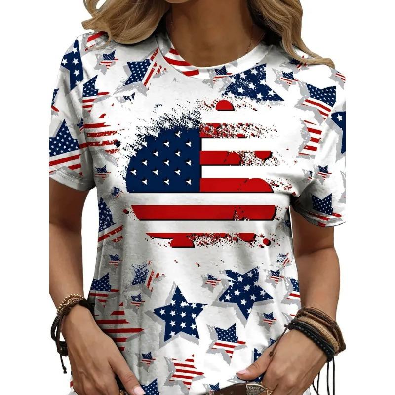 Летний топ с круглым вырезом и 3D-принтом, модные повседневные женские футболки с короткими рукавами