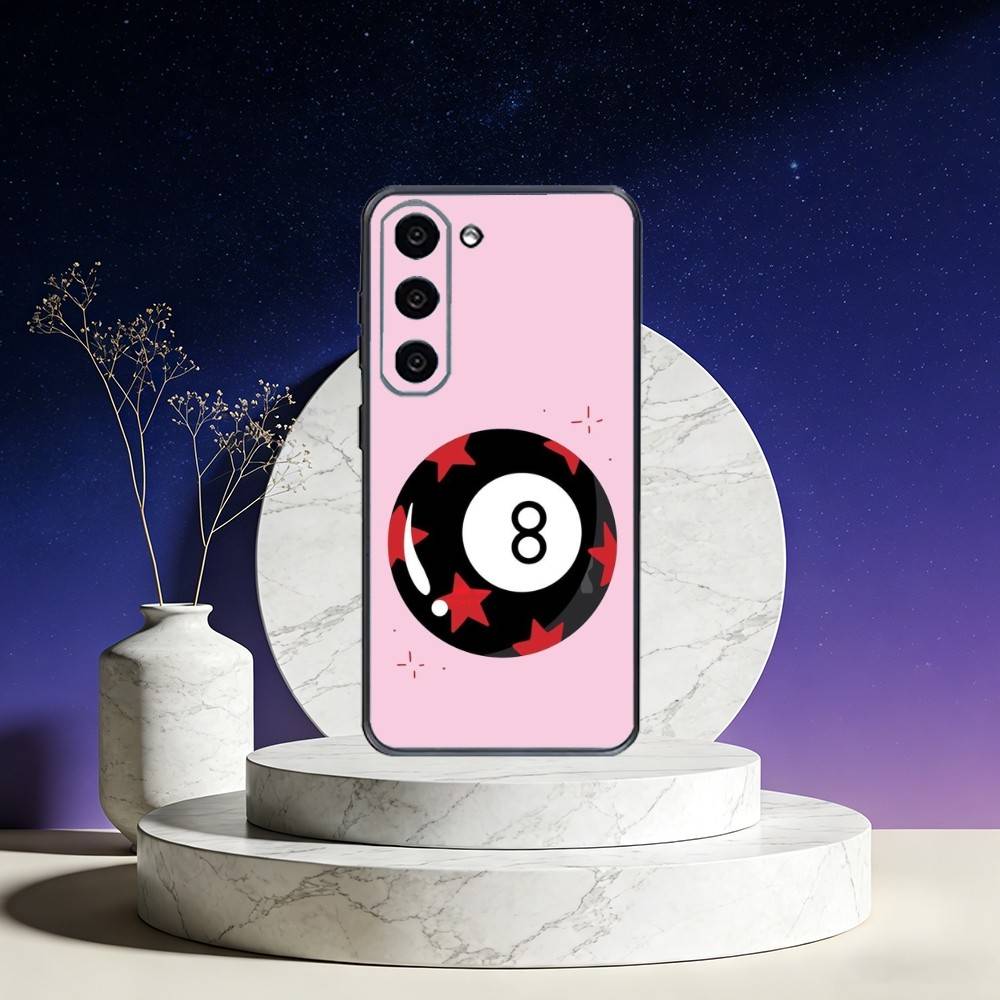 8 Ball Aesthetic Pink Phone Case For Samsung Galaxy A73,A72,A71,A70,A53,A52,A51,Others Soft Black Cover