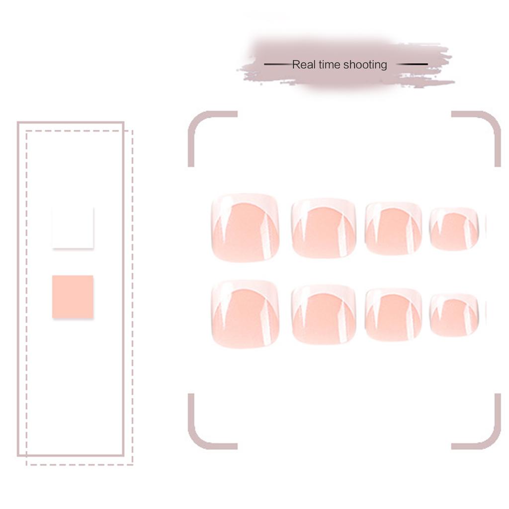 24Pcs Simple White French Artificial Toenails Shiny Rhinestones Toe False Nails Wearable Short Flat Shape Fake Toenails