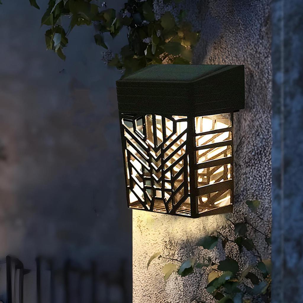 Solar Lights for Fence 2 Pieces Solar Powered Deck Lights Hollow out Design Wall Sconce for Patio Backyard Fence Stair Pathway