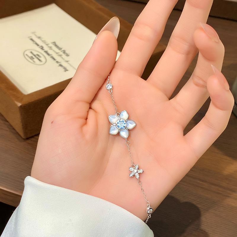 White Fritillary flower s925 sterling silver bracelet women's light luxury natural crystal stone niche jewelry adjustable jewelry gift