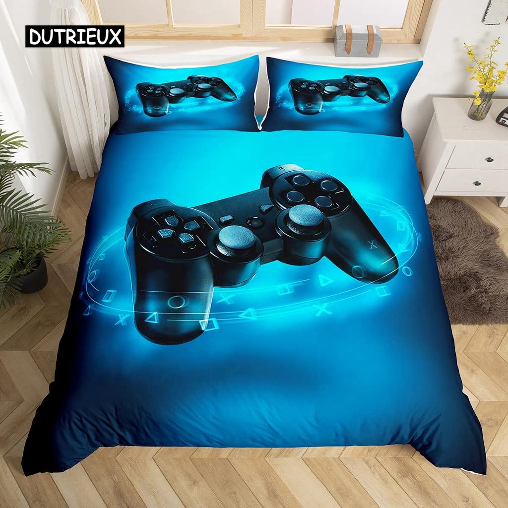 Пододеяльник с геймпадом, комплект постельного белья Queen Video Game Twin, микрофибра, зеленый, с рисунком мультяшного геймера, с электронной тематикой, пододеяльник