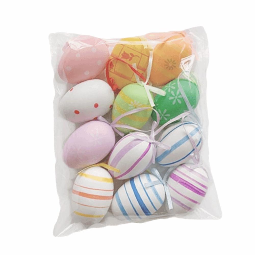 12Pcs/Set DIY Craft Easter Simulation Egg Cartoon Artificial Egg Pendant Hanging Ornament