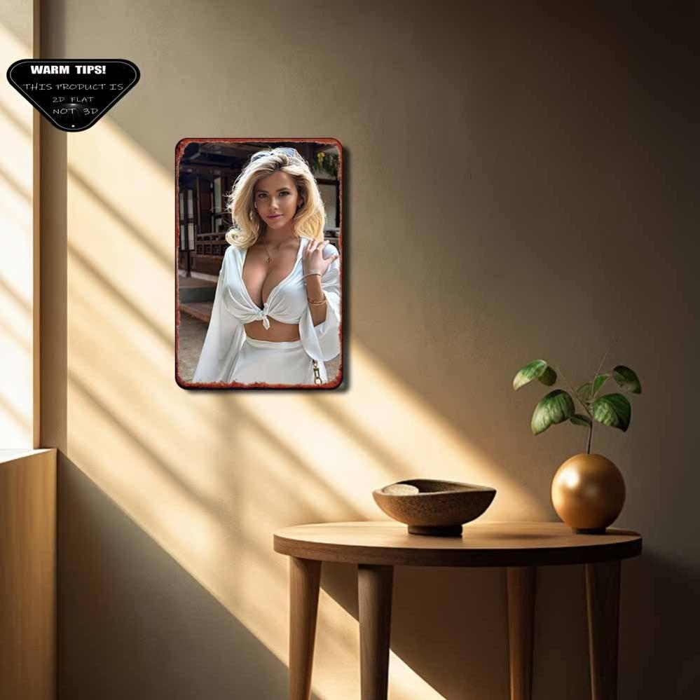 Винтажная металлическая настенная картина «Золотоволосая кудрявая дама» - Ручная работа, прочный декоративный знак для спальни, бара, гаража, сада, улицы, металлическое произведение искусства