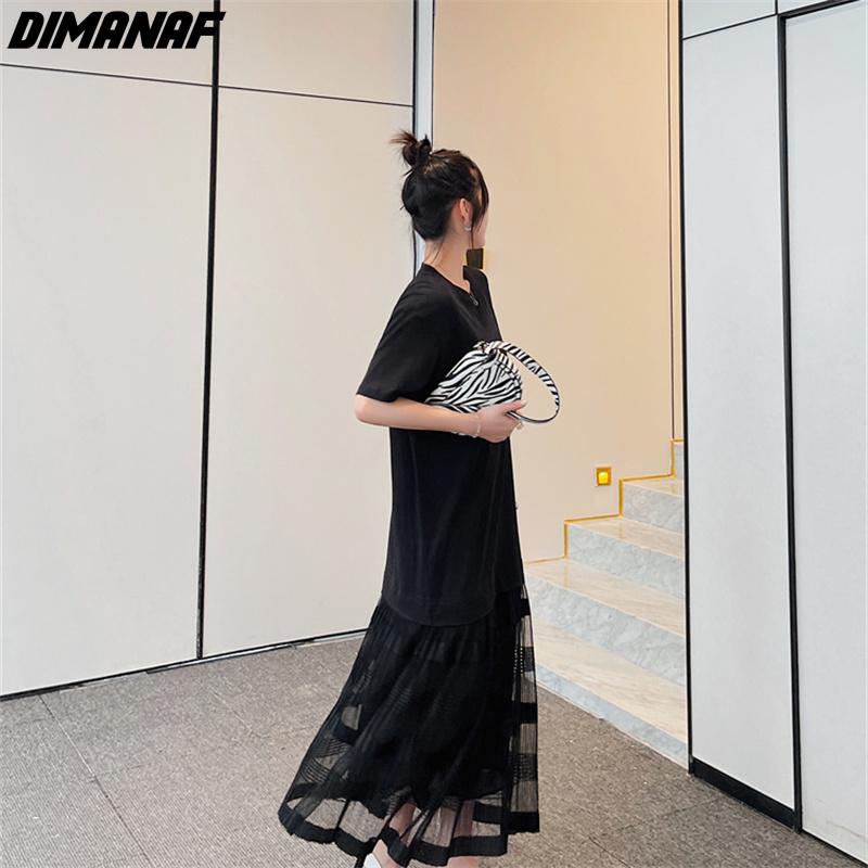 Dimanaf Женское длинное платье Лето Плюс Размер Модная Сетка Черное Свободное Повседневное Oversize