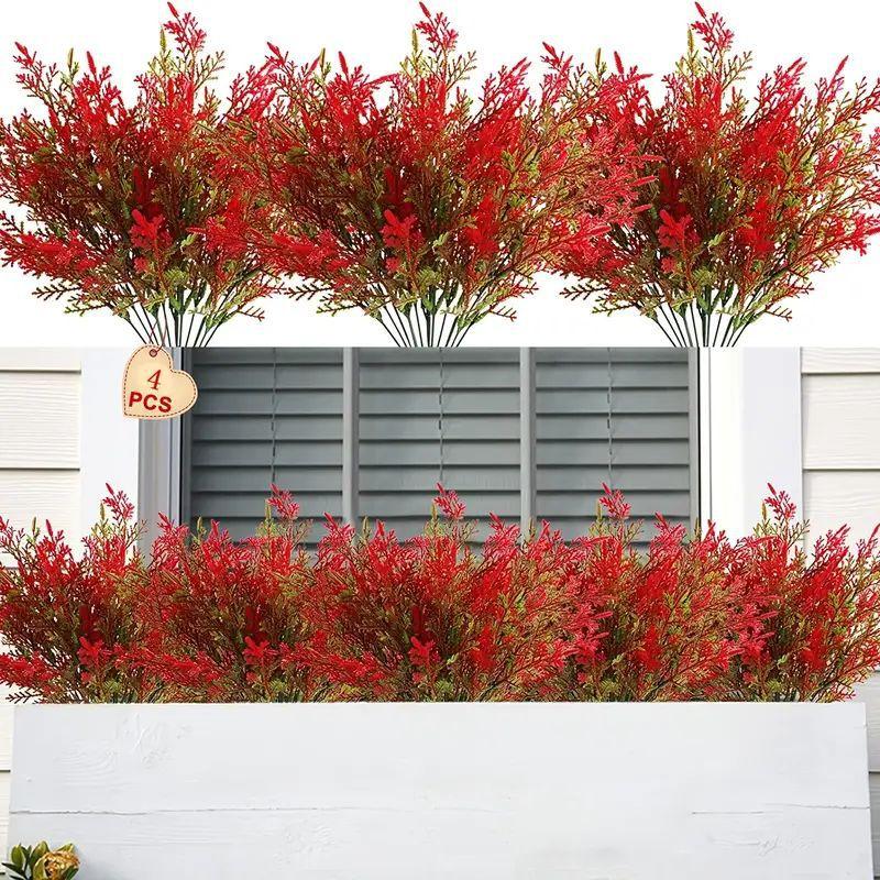 Simulated Fake Cedar Plant Plastic Artificial Pine Stems Leafy Shrubs Outdoor Home Decoration Garden Porch