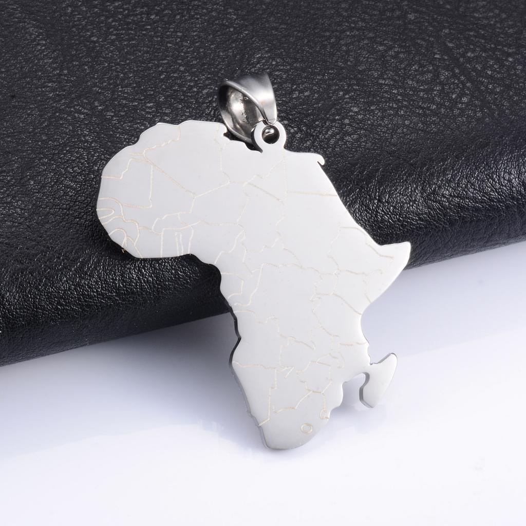 Hip Hop Stainless Steel African Map Pendant Necklace for Men Women Africa Countries Charm Choker Punk Motherland Memory Jewelry