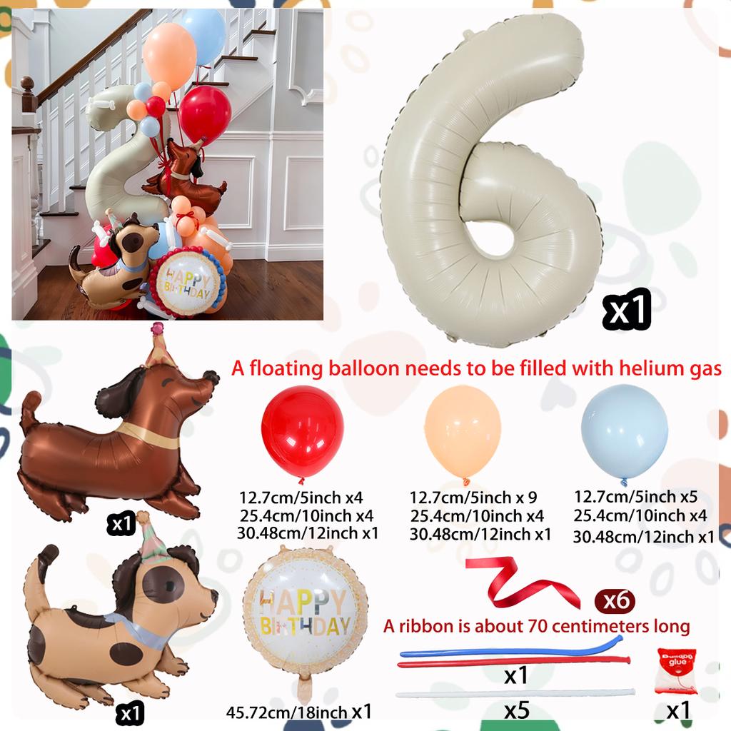 Milk white digital column balloon set with cute dog aluminum foil balloons for anniversary, birthday party decoration (0-9)