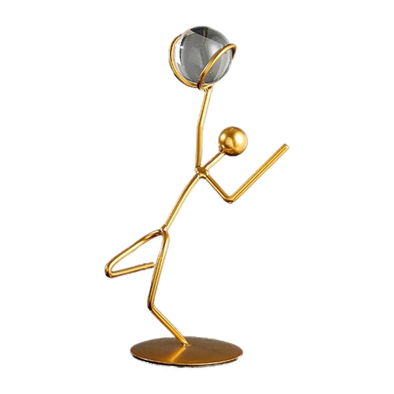 Athlete Crystal Ball Figurine Iron Gold Desktop Ornament Crafts Decor Supplies for Home Bedroom Living Room Desk Decor