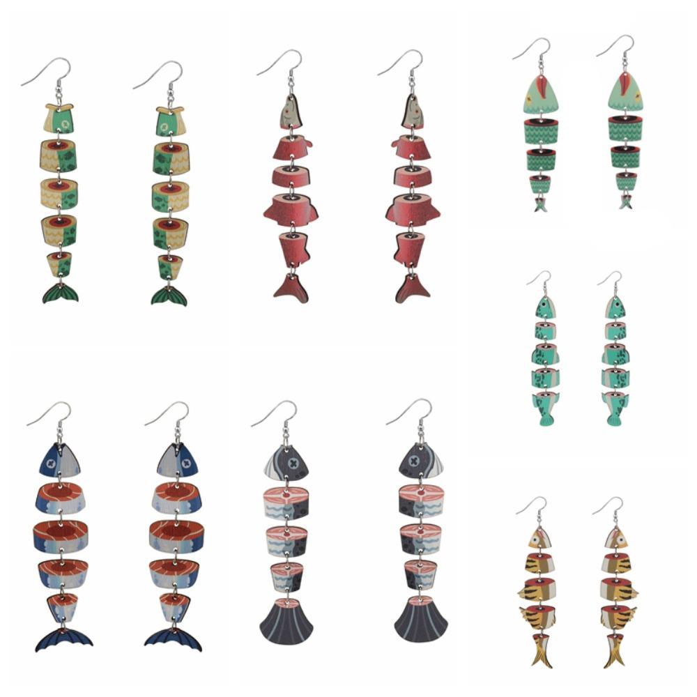 5Pairs Hook Piercing Salmon Fish Earrings Multi Segment Beach Drop Earrings Girls