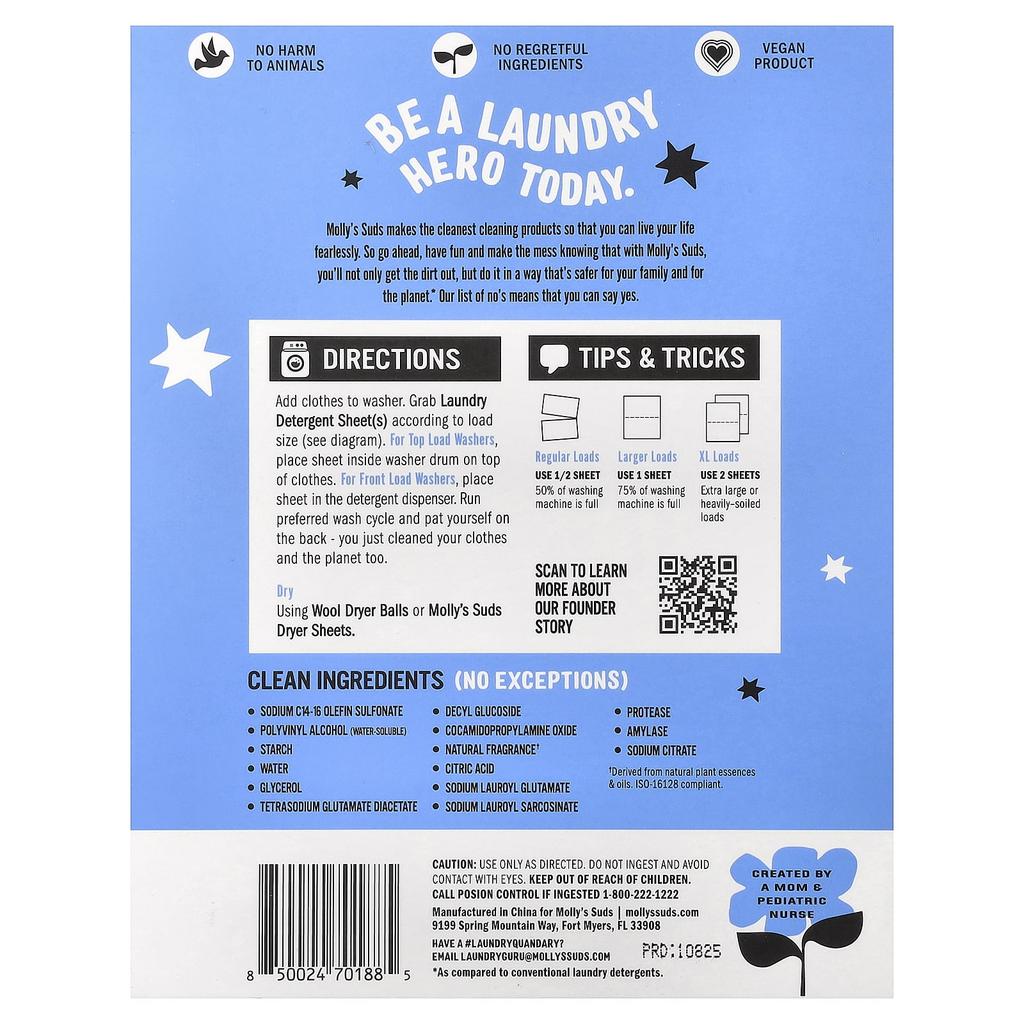 Molly's Suds Листы стирального порошка, Морской бриз, 35 листов