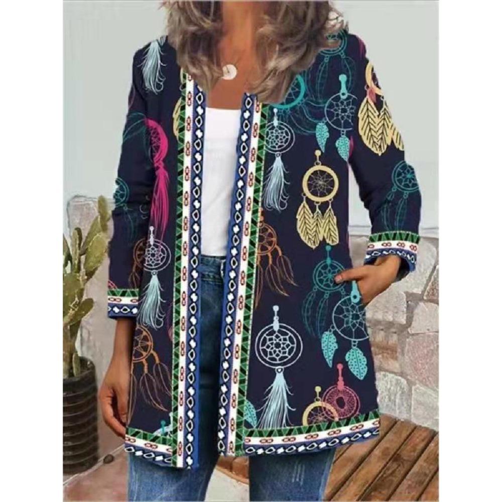 GMXIA Осень-зима винтажный этнический стиль принт большой размер куртка кардиган женская одежда