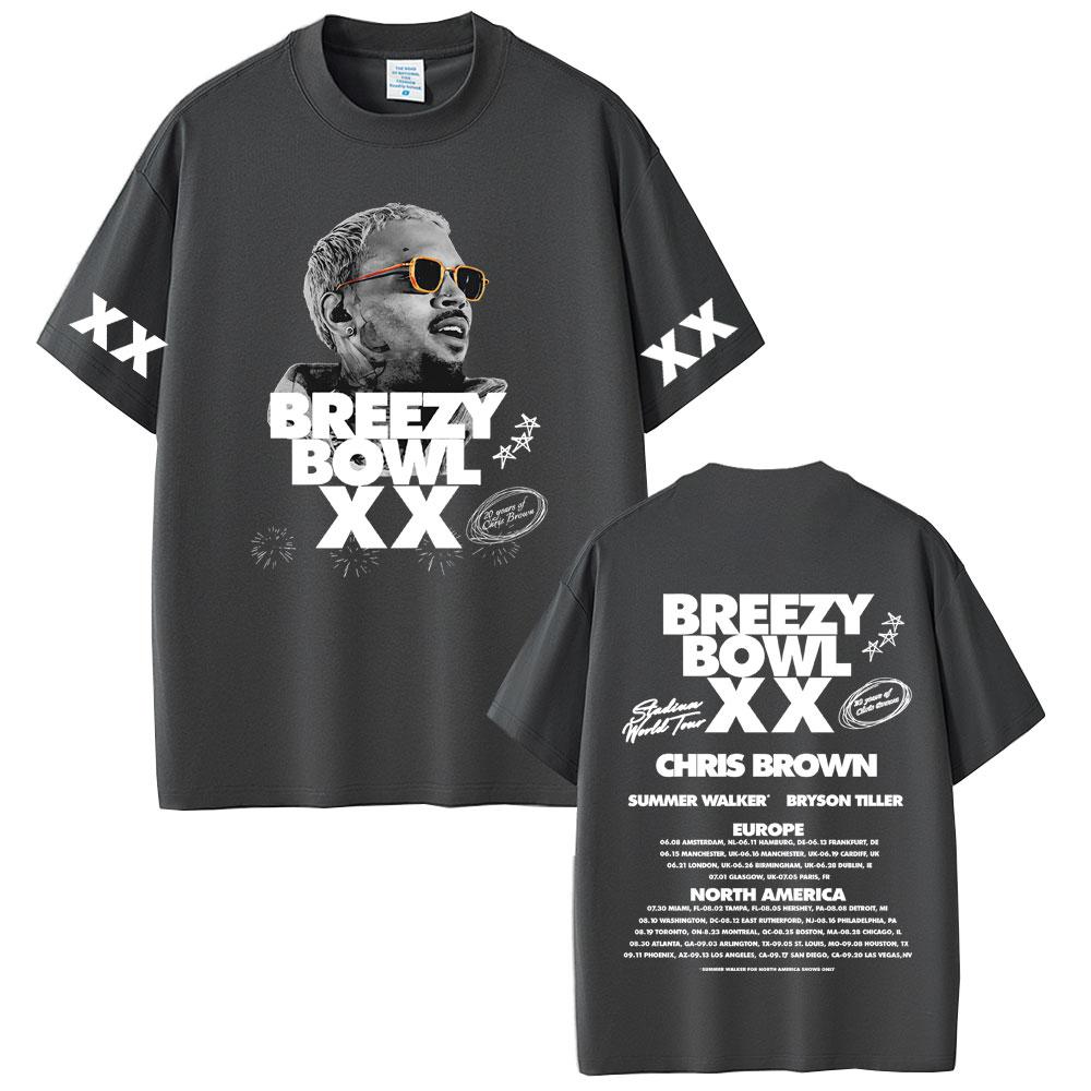 Rapper Chris Brown Breezy Bowl XX Tour 2025 Tshirt Unisex Women Hip Hop Fashion Oversized Short Sleeve T Shirts Streetwear Unisex