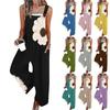 Wide Leg Overalls For Women Casual Loose Sleeveless Print Button Long Pant Romper Jumpsuit With Pockets