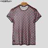 INCERUN Men Short Sleeve Mesh Sheer Print Party Club T-shirts Tee