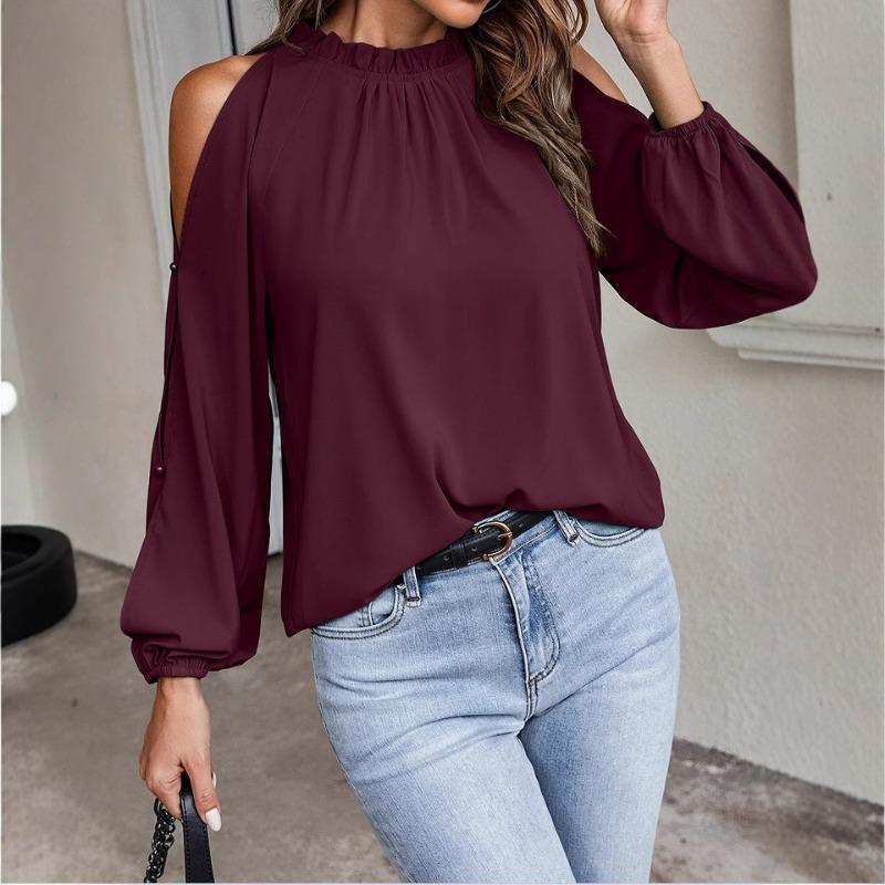 Женские осенне-зимние новые сетчатые цветные оборки с высоким воротом и длинным рукавом, усаживающиеся плиссированные топы без бретелек