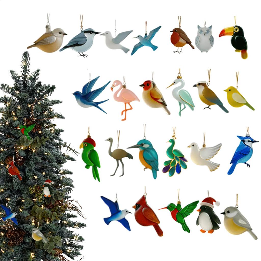 Christmas Calendar 2025 2D Acrylic Decor 24 Days Bird Christmas Countdown Decorations Sea Glass Bird Advent Christmas Calendar