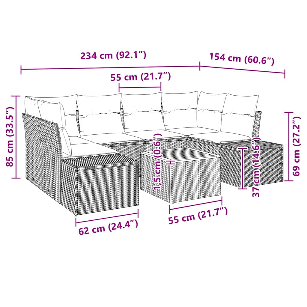 7 Piece Garden Sofa Set with Cushions Black Poly Rattan