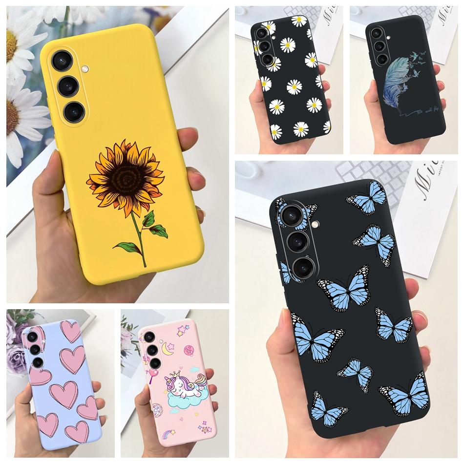For Samsung Galaxy S23 FE Fashion Sunflower Butterfly Painted Case For Samsung S23FE 5G S 23fe SM-S711B Soft Silicon Jelly Cases