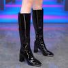Мода Осень Зима Новая Мода Женские Сапоги до Колена из Лакированной Кожи Сапоги до Колена Женские Водонепроницаемые Белые Красные Черные Вечерние Туфли