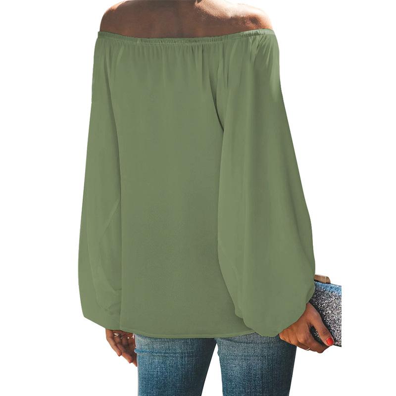 Women's Fashion Casual Spring Autumn Solid Color Print Long Sleeve One Shoulder Blouses & Shirts