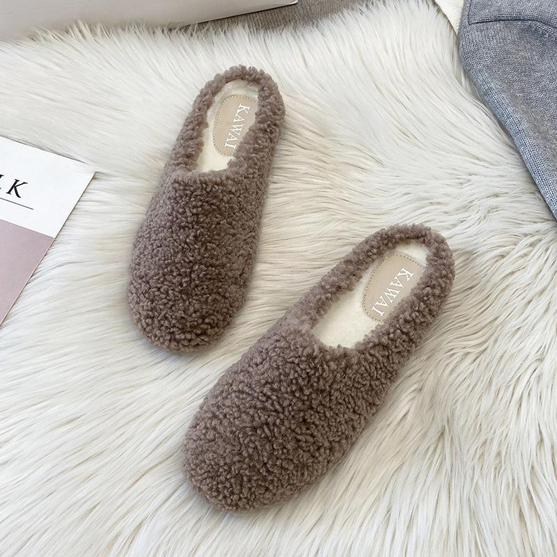 Lambwool Moccasins Femme Winter Cotton Shoes Women Warm Plush Loafers Comfy Curly Sheep Fur Flats Woman Large Size 40-43