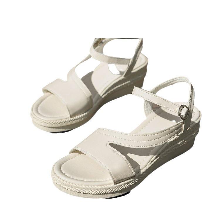 Большие босоножки на танкетке женские летние 2024 новые повседневные римские сандалии на платформе пляжные сандалии с открытым носком