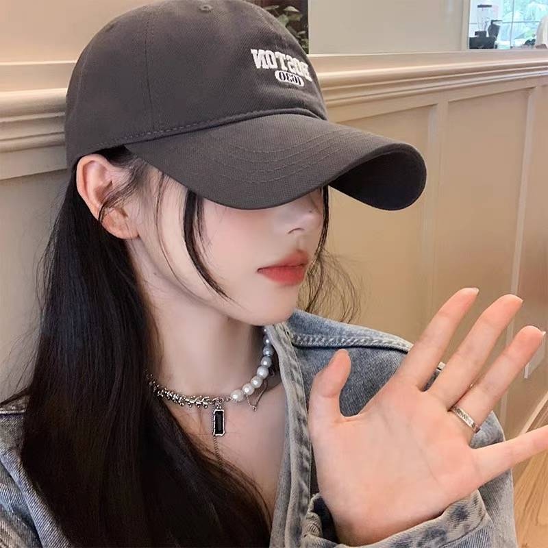 Корейский алфавит вышитый черный кепка женская с длинными полями большая окружность головы бейсболка расширенные поля показывающая лицо маленькая шляпа