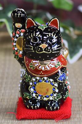 Waza no Kura Стильная керамика Кутани Черная с идеальным дизайном для делового подарка на день рождения Манэки-нэко (манящий кот) Рука, Глазурь, Подушка, Открытие,