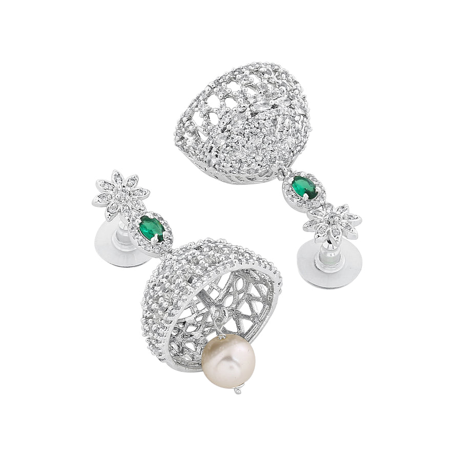 Женские дизайнерские серьги Estele Jaliwala Jhumka с родиевым покрытием и жемчугом и изумрудными кристаллами
