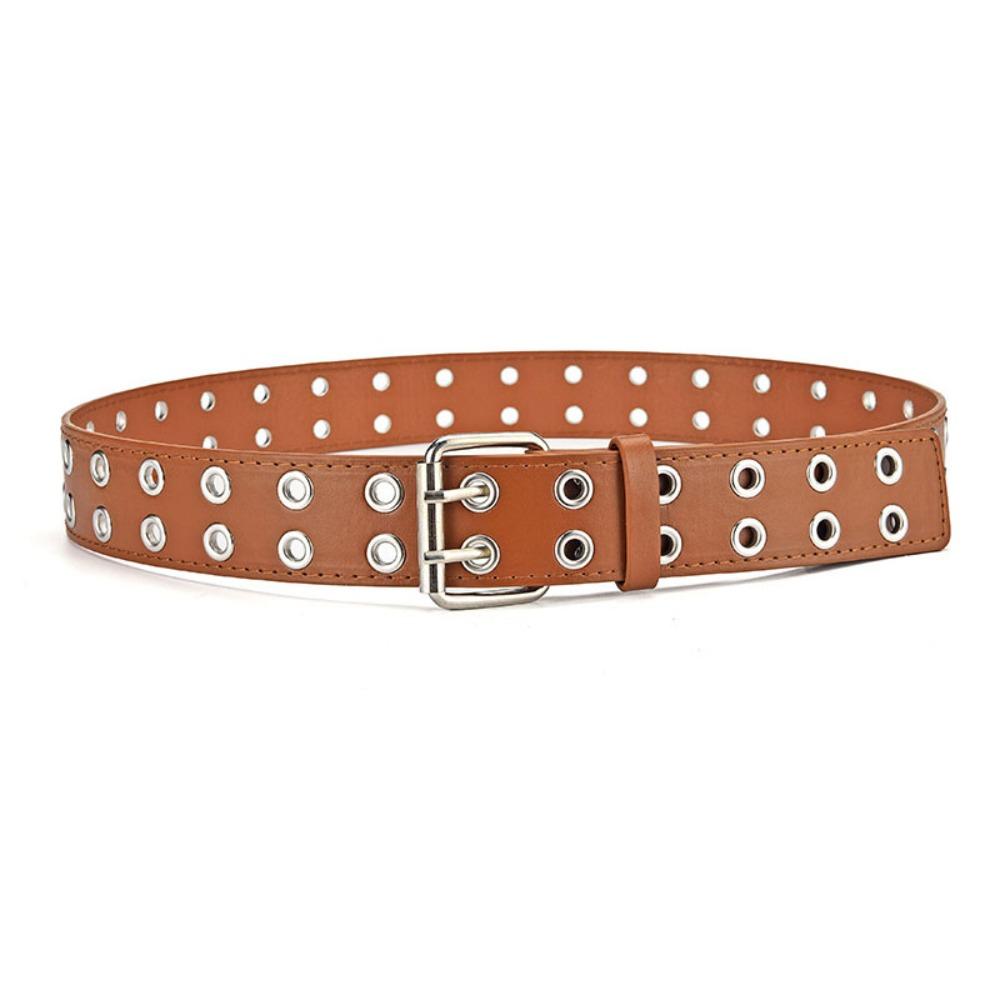 Punk Double Row Hole Belt Metal Buckle Hip-hop Waist Belt PU Leather Star Waistbands  Female/Girls