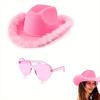 2pcs Cowboy Hat & Glasses Set - Romantic Couple Matching Accessories for Wedding Masquerade Parties & Cosplay Made of Polyester