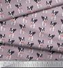 Soimoi Japan Crepe Satin Fabric Bow & Boston Terrier Dog Print Fabric by the Metre 42 Inch