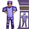 Carnival Party Kids Cosplay Diamond Armor Game Character Steve Cosplay Costumes Blue Outfits Dress Set for Halloween Dress Mask