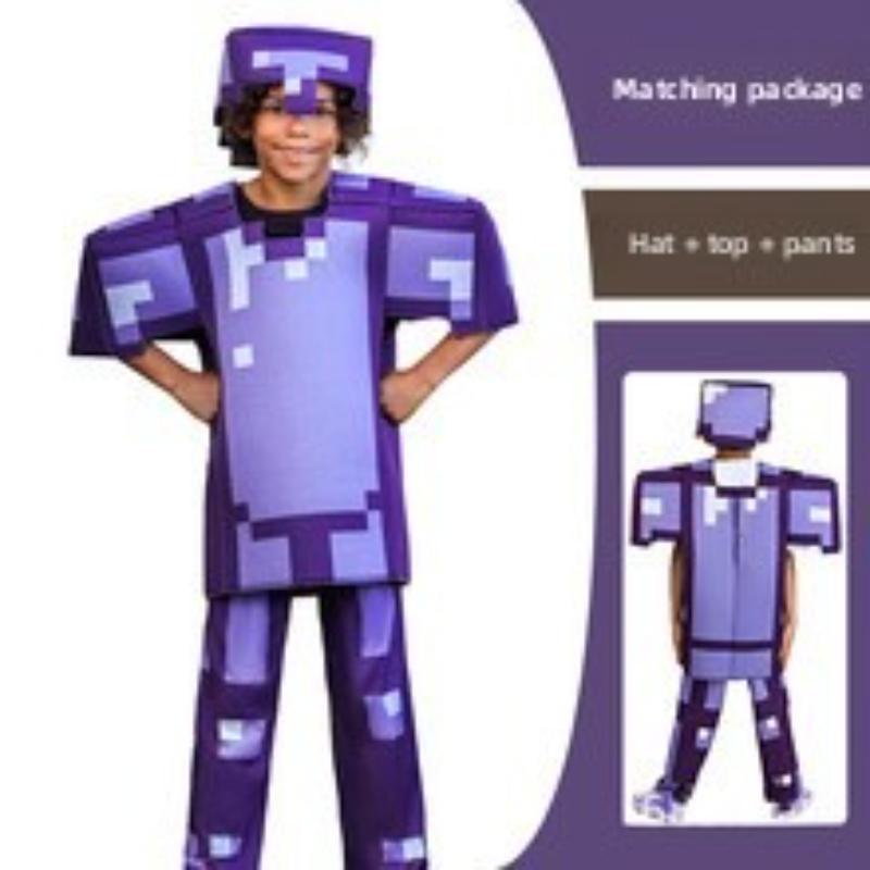 Carnival Party Kids Cosplay Diamond Armor Game Character Steve Cosplay Costumes Blue Outfits Dress Set for Halloween Dress Mask