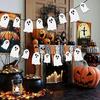Happy Halloween Ghost Banner White Ghost Pumpkin Bat Pattern Hanging Banner Garland Decorations for Party Indoor Outdoor Mantel